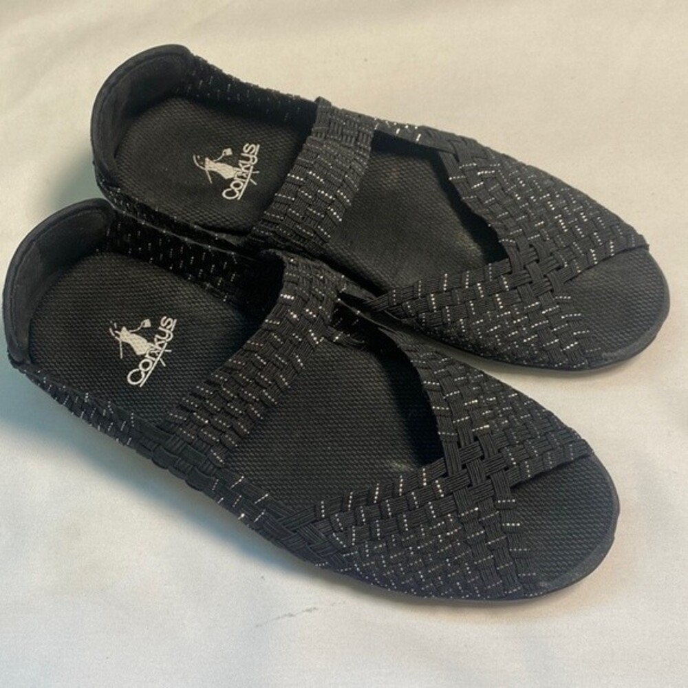 Corkys sandal flats strappy glenda black silver hippie boho strappy womens 7